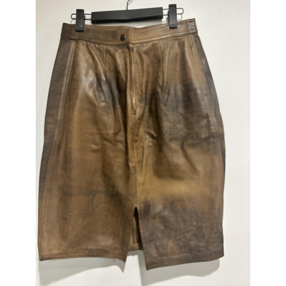 Wimit Skirt Womens 9/10 Brown Genuine Leather Pencil Knee Length Made Korea